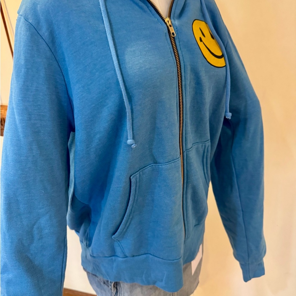 Aviator Nation Blue Zip Hoodie with Yellow Smiley Patch - Picture 4 of 7